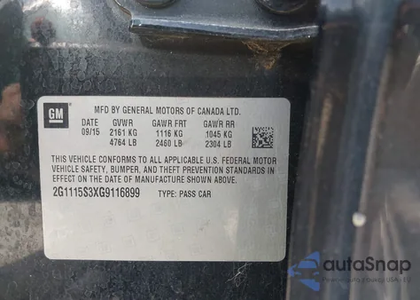 2016 Chevrolet Impala 2Lt from USA, damaged, VIN 2G1115S3XG9116899